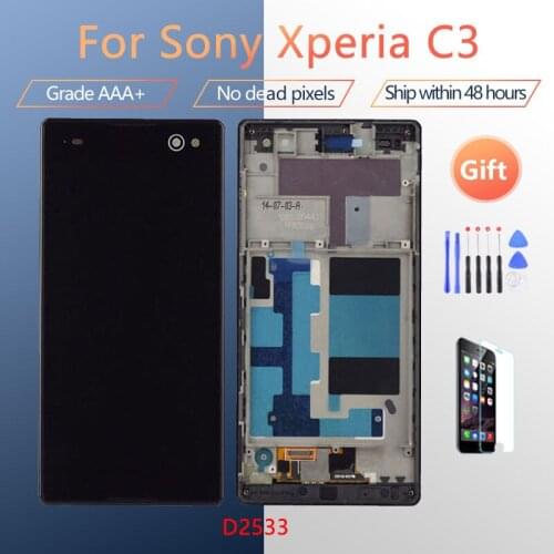 For Sony Xperia C3 D2502 D2533 LCD screen assembly with front case touch glass,With repair parts LCD Display Black White