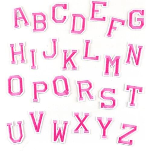 1 Pcs Pink Letters Iron On Patch Alphabet Embroidered Patch Iron On English Applique Patch For Clothes DIY Dress Accessories