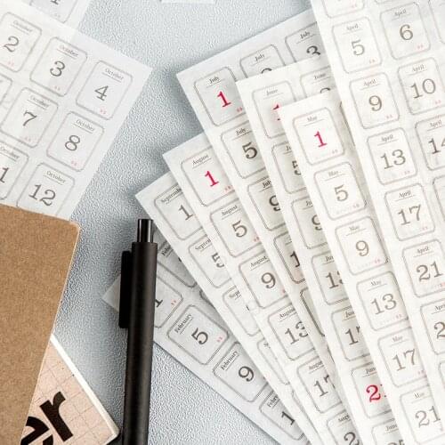 12pcs 365 days calendar Decorative Stickers Scrapbooking diy Label Diary Stationery Album Journal Planner Month number sticker