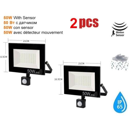 2 pcs 220V 10-100W LED FloodLight Spotlight Exterior Street wall reflector Lights LED Motion Sensor Commercial led Light Lamp Pa