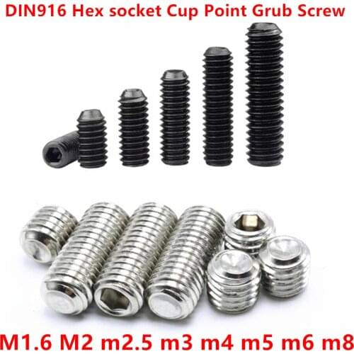 5/50pc M2 M2.5 M3 M4 M5 M6 M8 DIN916 Stainless steel 304 grade 12.9 Alloy steel Hex Socket Allen Cup Point Set Screws Grub Screw