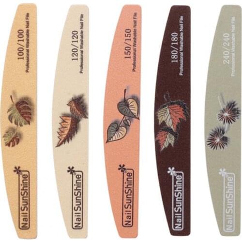 5Pcs/Set Nail File Trimmer Sandpaper Professional Nail File Half Moon Shape Leaves Patterns Double Side Leaf Buffer Tool Block