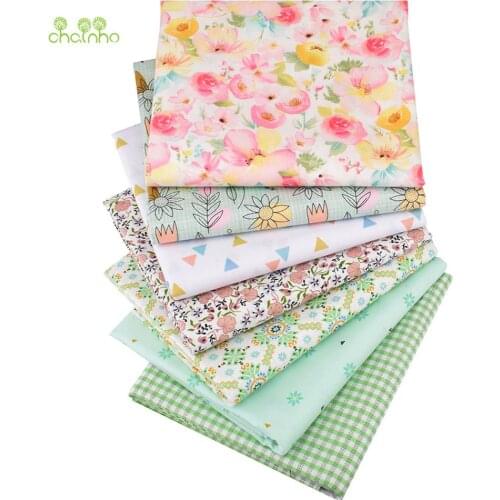 Chainho,7pcs/Lot,Floral Printed Twill Cotton Fabric,Patchwork Clothes For DIY Sewing Quilting Baby & Childrens Material,40x50cm