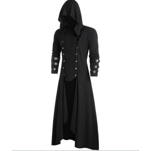 Mens Coat Long Jacket Gothic Steampunk Cloak Hooded Trench Medieval Vampire/wizard Cosplay Costume Halloween Adult Women Men