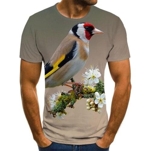2021 summer new style 3D printing birds mens and womens casual T-shirt fashion trend young handsome T-shirt top