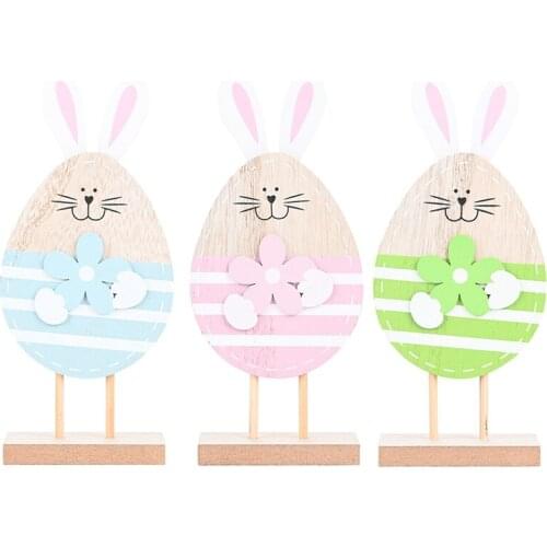 Hot Easter Wooden Egg Shaped Rabbit Bunny DIY Ornament Art Crafts for Tabletops Office Home Party Desktop Decoration Gift