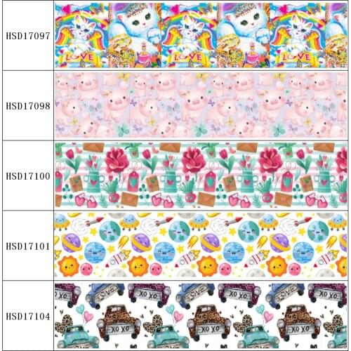 HuangTao 22MM 25MM 38MM 50MM 75mm Printed Pattern on Grosgrain Ribbon for diy ribbon