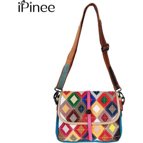 IPinee Genuine Leather Patchwork Shoulder Bag Ladies Italian Leather Hobo Women Multicolor Crossbody&Messenger Bag