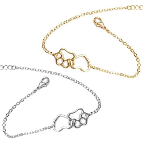 Cute Pat Cat Dog Footprint Women Hand Chain Elegant Fashion Hollow Love Heart Pet Paw Bracelet Lovely Animal Jewelry