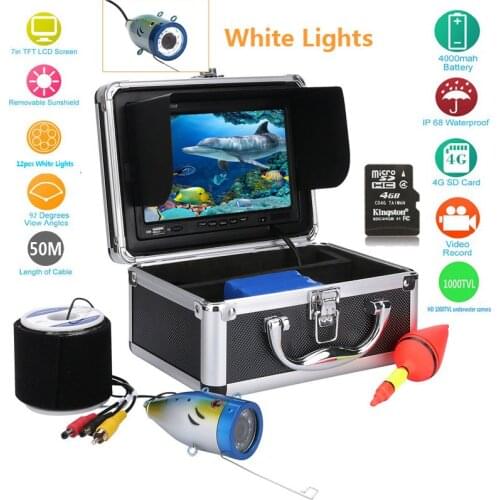MAOTEWANG 7" Video Fish Finder HD 1000TVL DVR Underwater Fishing Camera Kit With Video Recording Function White LED