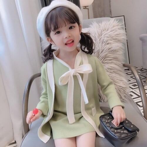 2020 Baby Girl Fashion Clothing Set Cute Knitted Sweaters coat+ dress Elegant Clothes Sets Children Party Birthday Wear