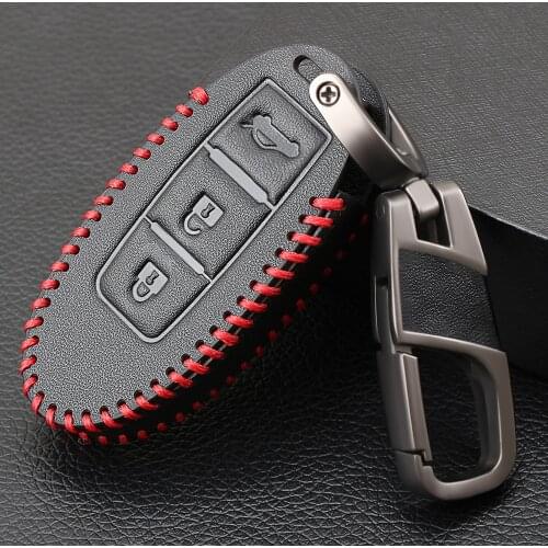 Leather Car Key Covers Case For Nissan Qashqai Pathfinder Versa Tidda Murano Rogue X-Trail Smart Car Key Jacket With Keychains