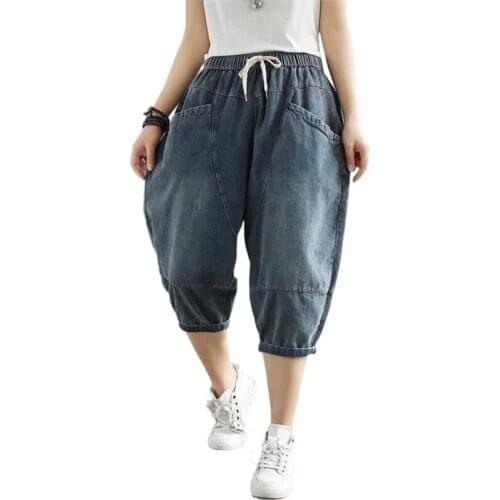 Summer 2021 New Womens Denim Shorts With High Waisted Wide Leg Loose Seven points Jeans Female Street Style Harlan Denim Pants