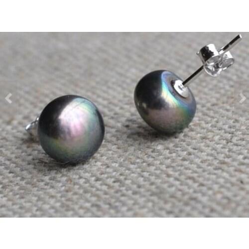 Favorite Pearl Earring 9MM Top Quality Gray Freshwater Pearl Silver Stud Earring Wedding Bridesmaid Fine Jewelry Women Gift