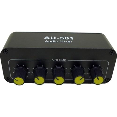 Mezclador de Audio estéreo (5 entradas y 1 salida), fuente de Audio multicanal, reverberador, interruptor, 3,5mm + interfaz RCA