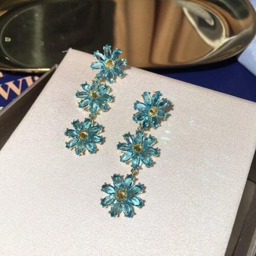 Fashion blue flower drop earring for women