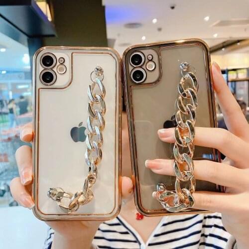 Fashion Electroplate Clear Wrist Chain Soft Phone Case For iPhone 11 12 Pro X XR XS Max 7 8 Plus Luxury Shockproof cover capa