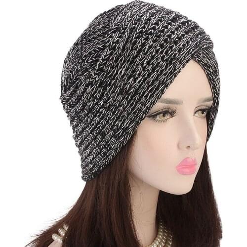 Muslim Vintage Winter Hat Warm Twisted Cross Knit Cap Beanie Sleep Chemo Turban Headwear Cancer Patients Hair Accessories