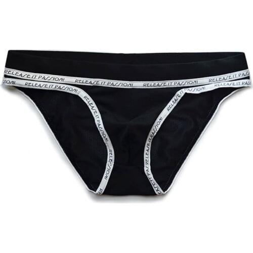 Mans underwear gay cuecas masculinas mesh breathable ropa interior hombre letter underpants personality swimming trunks