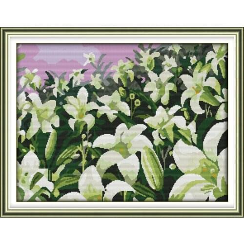 Lily Cross Stitch Kit DIY Needlework Embroidery Cross Stitch Pattern 11CT Stamped Canvas Flower Cross Stitch art Home Decoration