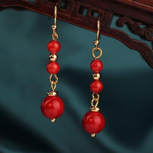 2020 New Vintage Natural Red color stone drop earrings Ethnic Delicate Dangle Earrings Modern Female Jewelry for women
