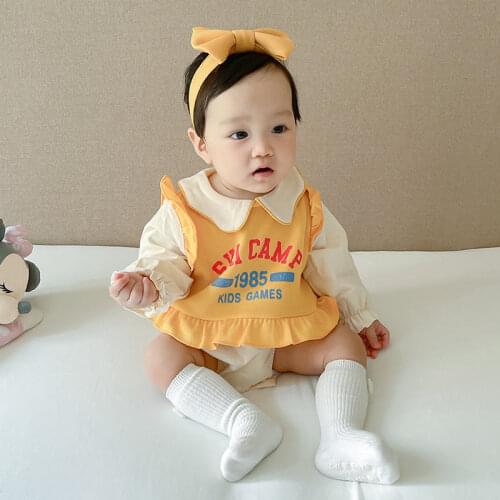 2021 New Baby Girl Romper Korean Cute Newborn Letters Jumpsuit Overall Infant One Piece Cotton Long Sleeve Bodysuit Baby Clothes