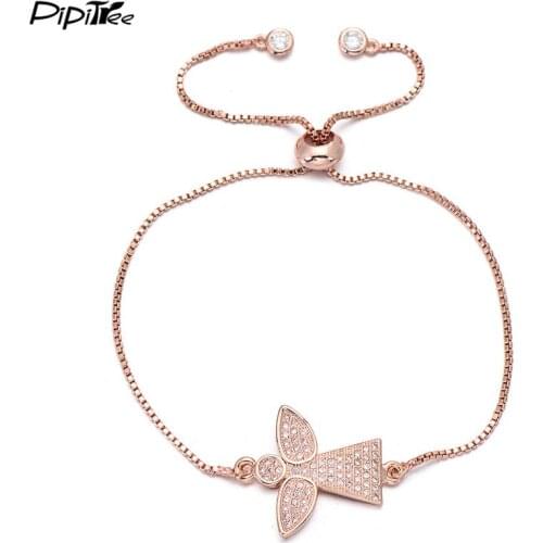 Pipitree Lovely Micro CZ Zircon Angel Charm Bracelet Femme Adjustable Chain Family Christmas Bracelets Jewelry for Women Girls