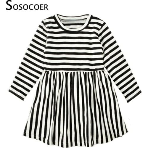 SOSOCOER Girl Dress Autumn Long Sleeve 2017 New Fashion Stripe Kids Dresses For Baby Clothes Toddler Girls Dress Christmas Gift
