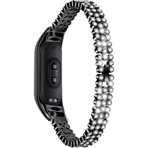 Women Glitter Rhinestones Strap Luxucy Stainless Steel Replacement Watchbands For Xiaomi Mi Band 4 /3 Watch Accessories