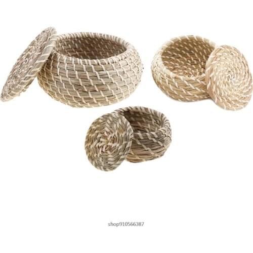 Handmade Straw Woven Storage Basket With Lid Snack Organizer Storage Box Laundry Baskets Rattan Storage Flower Basket Wholesales