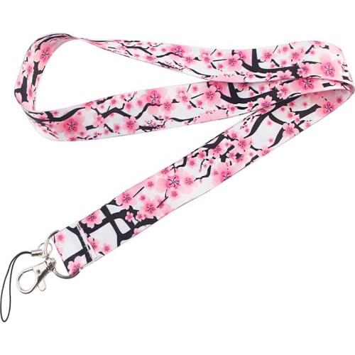 Pink Flowers Keychain Lanyard For Keys Neck Strap USB Gym ID Card Mobile Phone Badge Holder Webbing DIY Hanging Rope Accessories