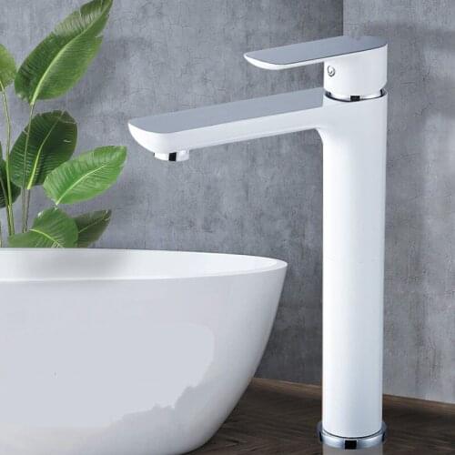 Basin Faucets White Total Brass Deck Mounted Basin Faucet Single Hole Tap Hot And Cold Water Mixer Taps Bathroom Sink Faucet