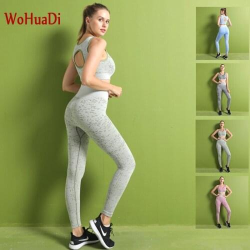 WOHUADI Womens Clothing Sportswear Threaded Gym Fitness Female Outdoor Training Sports Bra Running Yoga Pants Workout Set