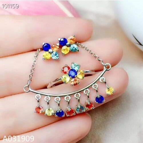 KJJEAXCMY boutique jewelry 925 sterling silver inlaid Natural colored sapphire Necklace Ring Earring Set Support detection
