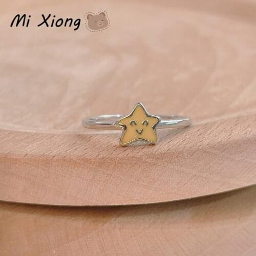 Mi Xiong Real 925 Sterling Silver Women Rings Smiley Star Cute Luxury Engagement Wedding Exquisite Elegant Classic Birthday Gift