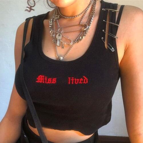 Crew Neck Casual Slim Sexy Clothes Crop Tops Summer Women Rib Knitting Letter Embroidery Sleeveless Off Shoulder Tank Tops