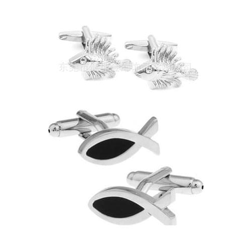 10pairs/lot Fish Shape Cufflinks Copper Plating Fish Cuff Links Cufflink Mens Jewelry Wholesale