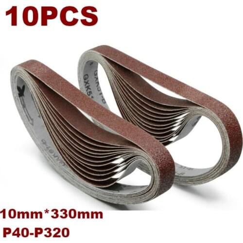 10pcs 10*330mm Sanding Belt 40-320 Grit Aluminium Oxide Sander Grinder Belt Dremel Accessories for Polishing Grinding