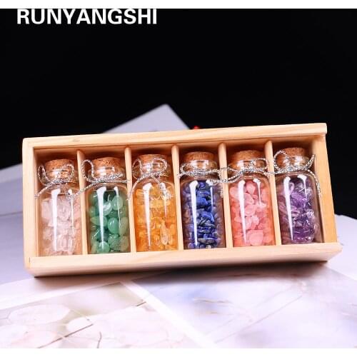 100% 6pcs/set Natural Crystal stone wishing bottle Health energy gem crystal gravel for Childrens gift collection decoration