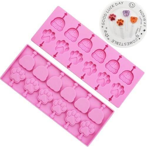 12 Even Bear and Cat Paw Silicone Lollipop Mold Chocolate Mold XG694