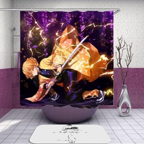 3D Print Anime Demon-Slayer Bathroom Set With Shower Curtain Waterproof Hook Bath Cartoon Kids African Funny Rugs Mats Luxury
