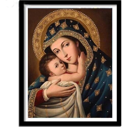 5d DIY Diamond Painting Religious Icon Full Square Drill Round Diamond Mosaic Embroidery Virgin Mary Baby Wall Sticke