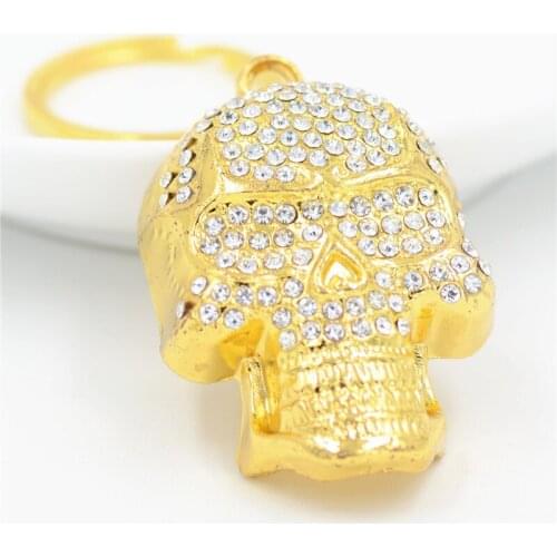 Blinging Gold Crystal Pendant Keychain Mens High Quality Alloy Gothic Punk Skull Hiphop Jewelry for men