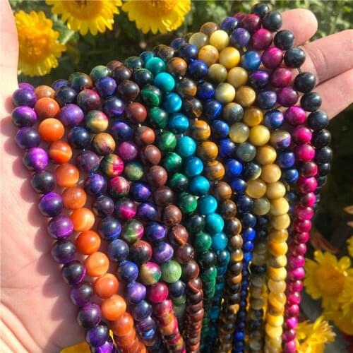 Factory Price Natural Stone Multicolor Tiger Eye Agat Round Beads 19cm Strand 6 8 10MM Pick Size For Jewelry Making DIY Bracelet