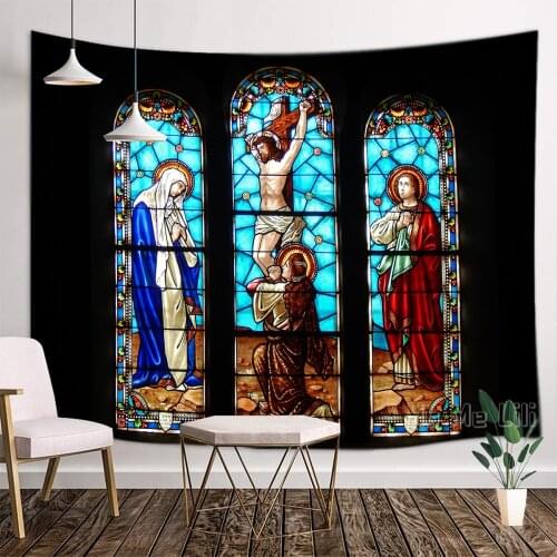 Church Stained Glass Windows Picture Jesus Wall Tapestries Interior Art Decoration