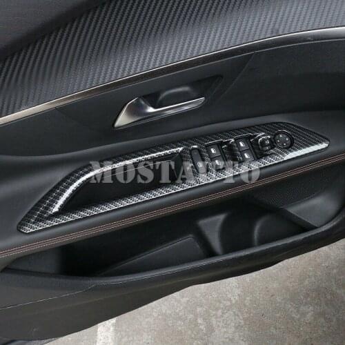 ABS Carbon Fiber Car Window Lift Trim For Peugeot 3008 GT 3008 Access Active Allure 2016-2019 5008 /5008 GT 2017-2019 4pcs