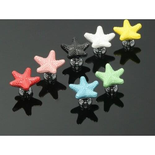 Starfish Colorful Ceramic Handle Knobs Single Hole Furniture Cabinet Cupboard Wardrobe Drawer Door Knob Pulls Kids Room Decor