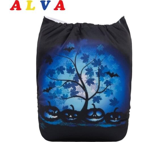 ALVABABY Digital Positioned Halloween Printed Baby Cloth Diaper Eco-friendly Baby Cloth Nappy with 1pc Microfiber Insert