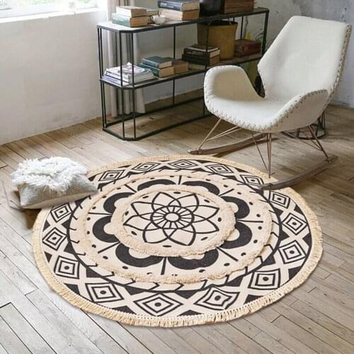 Home boho decor Nordic tassel Bohemia handmade Macrame cotton printed embroidered round carpet bedroom room door bath mat rug