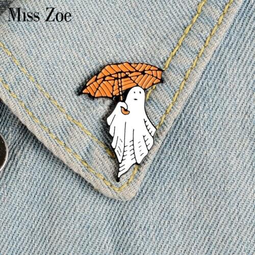 Halloween Ghost Enamel Pin Custom Pumpkin Umbrella Brooches Backpack Clothes Lapel Pin Fun Badge Jewelry Gift for Kids Friends